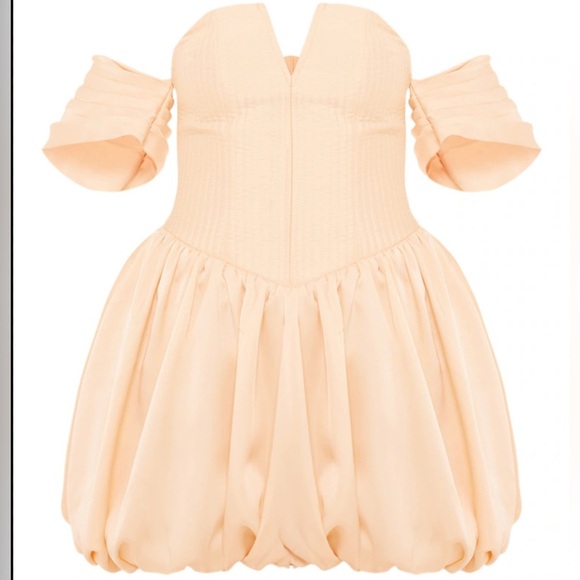 PrettyLittleThing Plus Satin bubble hem PuffBall Bardot Shift Dress NWT 12  fem - Picture 1 of 4